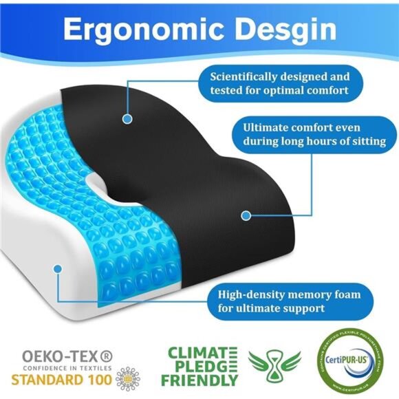 Memory Foam Seat Cushion for Office Chair Tailbone Back Pain Relief Car Desk - Picture 3 of 7